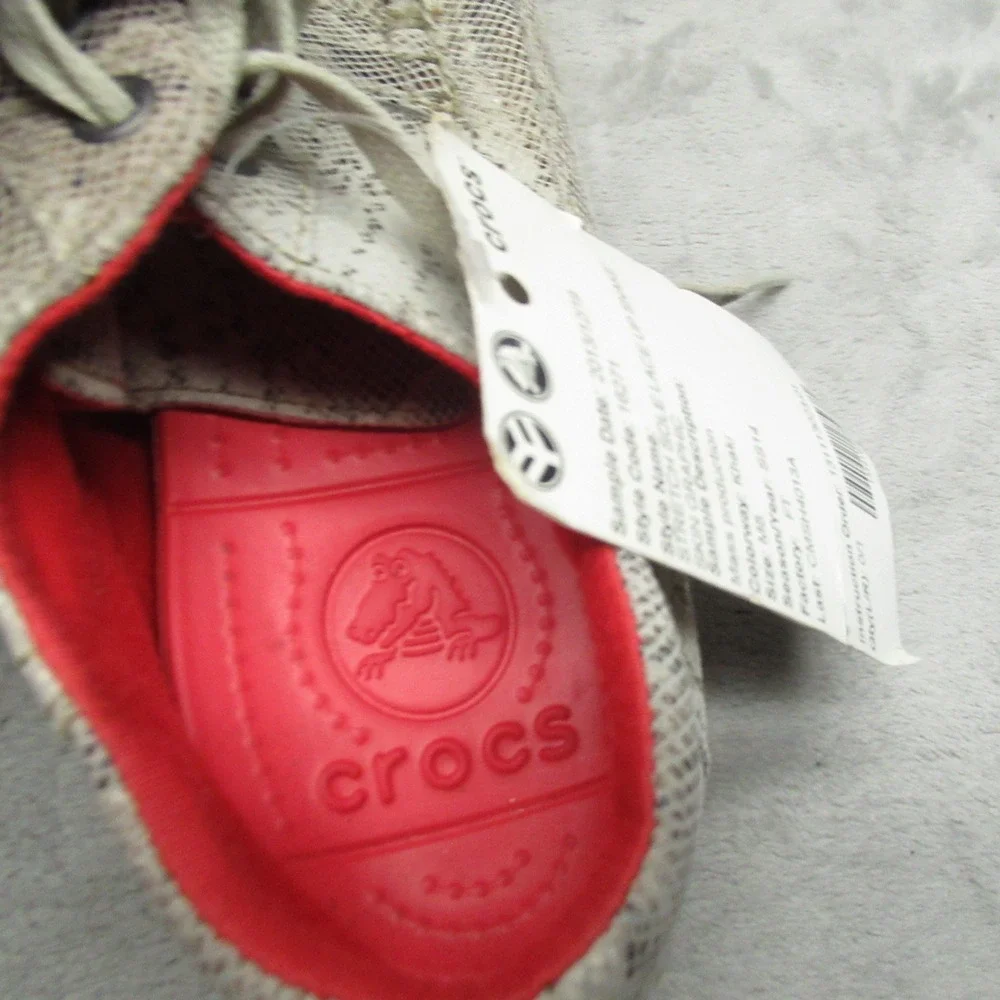Crocs‎ Mens 8 Boat Shoes White Snakeskin Graphic Light Lace Up Casual RARE NEW